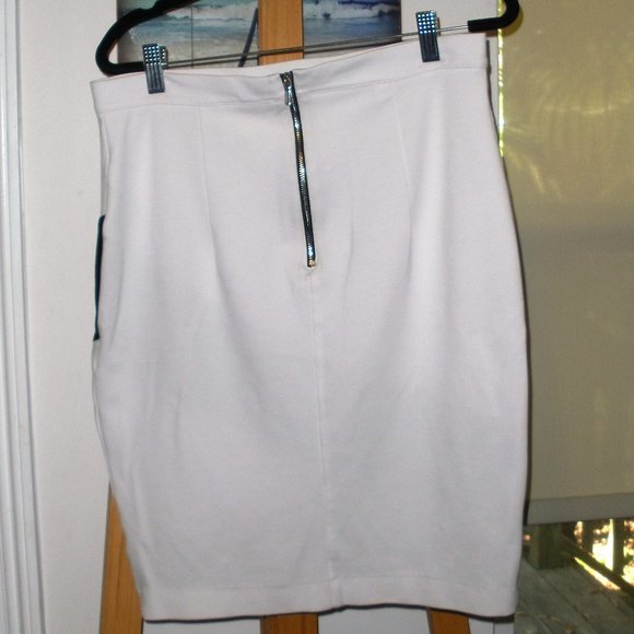 BEBE Vintage sexy black white W/see thu mesh bottom front pencil skirt - Picture 2 of 4